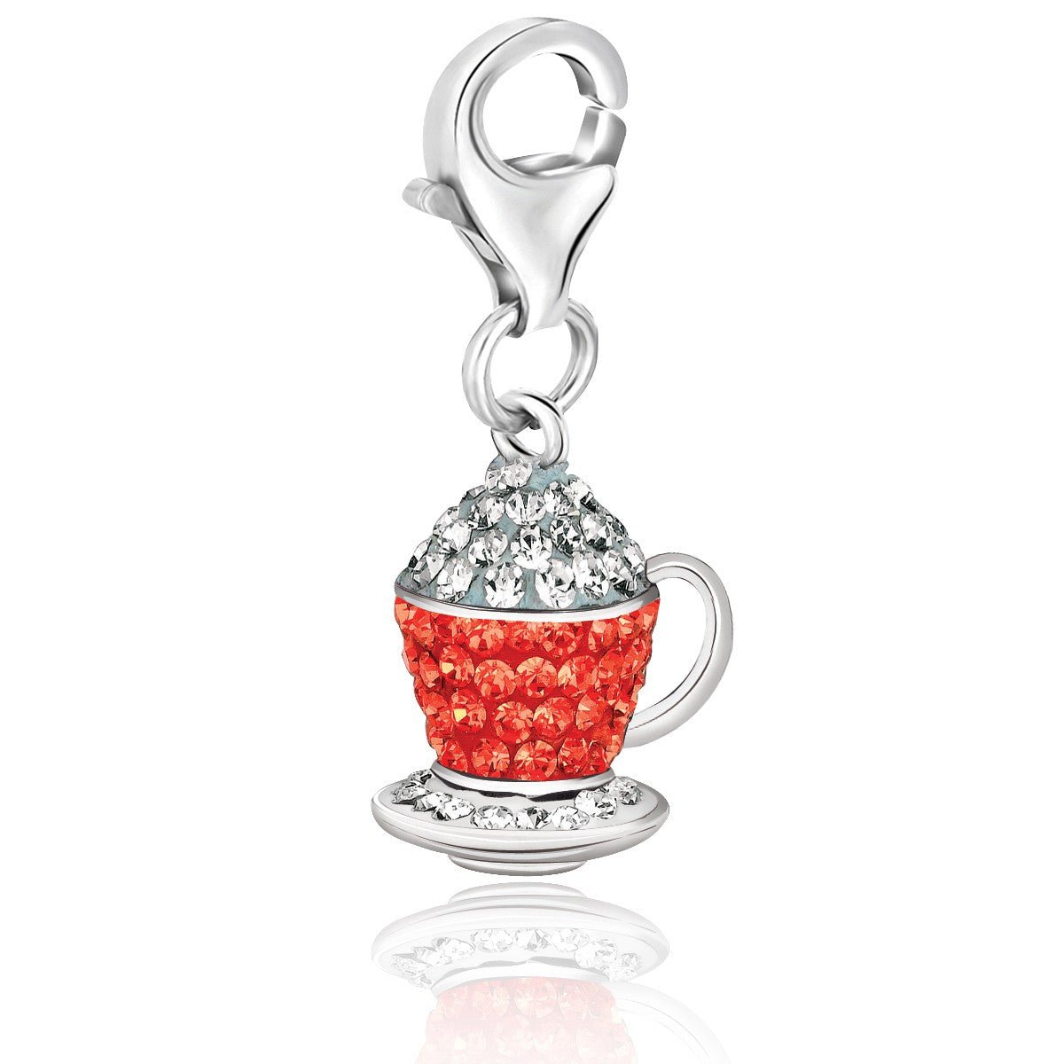 Sterling Silver Tea Cup Charm with White and Red Tone Crystal Accents - LinkagejewelrydesignLinkagejewelrydesign