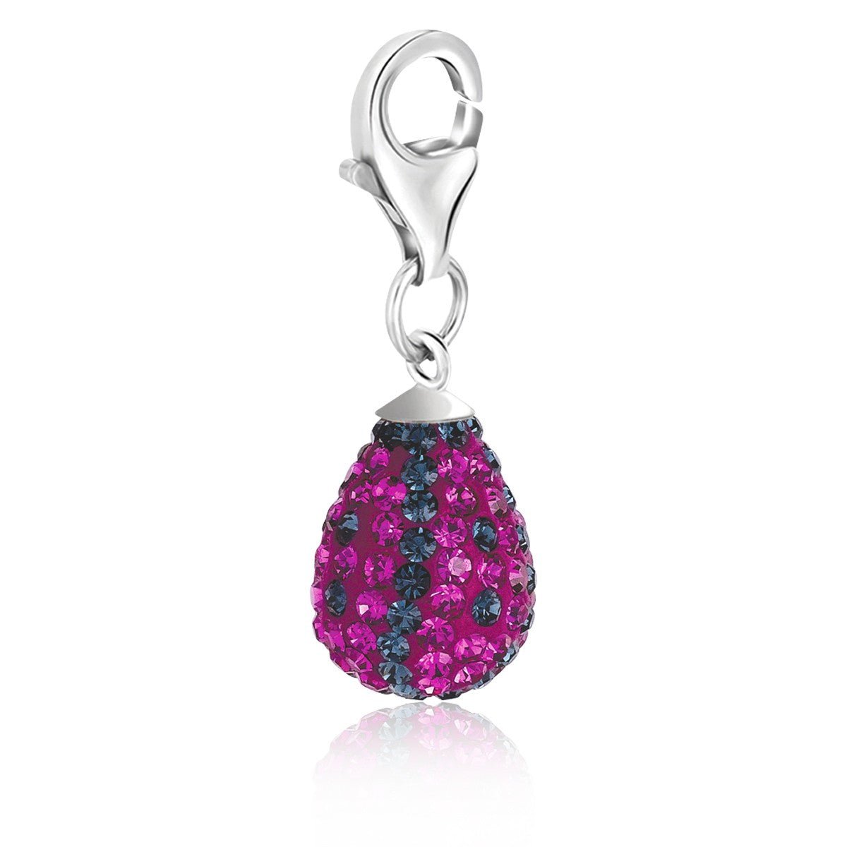 Sterling Silver Teardrop Charm with Pink and Navy Blue Crystal Accents - LinkagejewelrydesignLinkagejewelrydesign