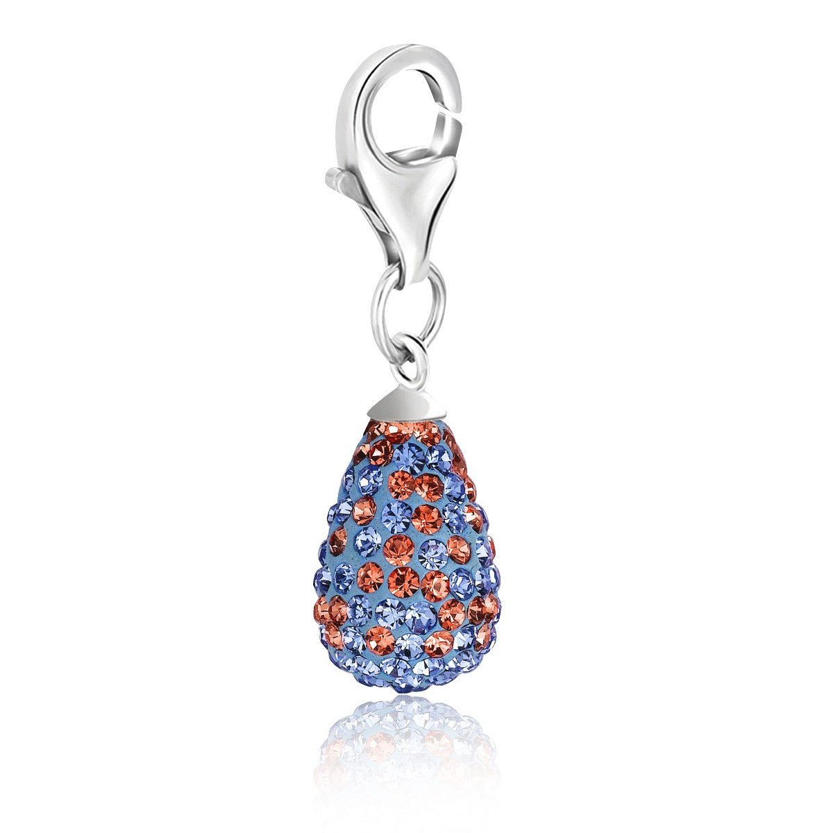 Sterling Silver Teardrop Multi Tone Crystal Studded Charm - LinkagejewelrydesignLinkagejewelrydesign