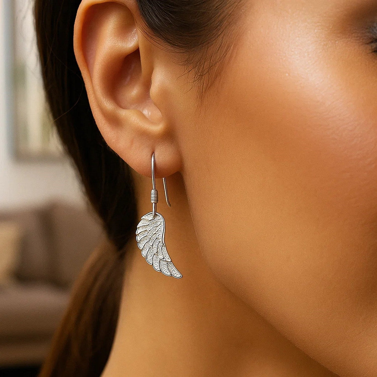 Sterling Silver Textured Angel Wing Earrings - LinkagejewelrydesignLinkagejewelrydesign
