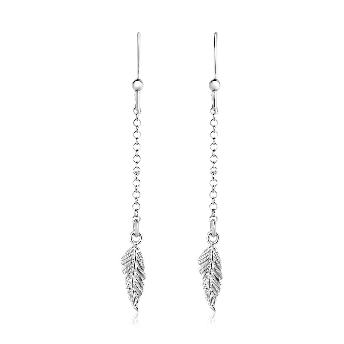 Sterling Silver Textured Leaf and Chain Dangle Earrings - LinkagejewelrydesignLinkagejewelrydesign