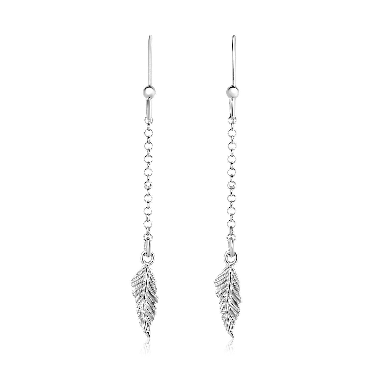 Sterling Silver Textured Leaf and Chain Dangle Earrings - LinkagejewelrydesignLinkagejewelrydesign