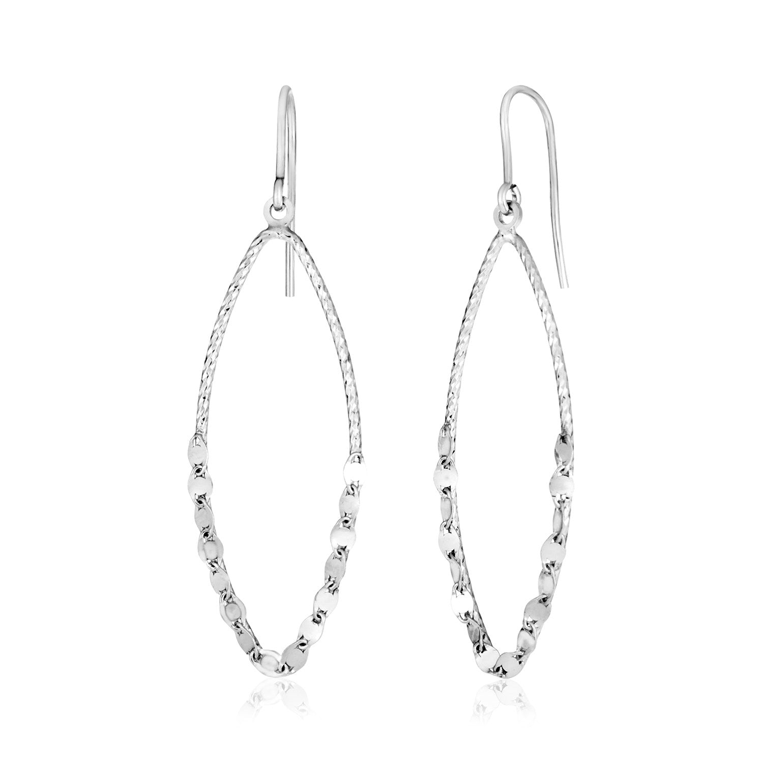 Sterling Silver Textured Marquise Motif Dangle Earrings - LinkagejewelrydesignLinkagejewelrydesign