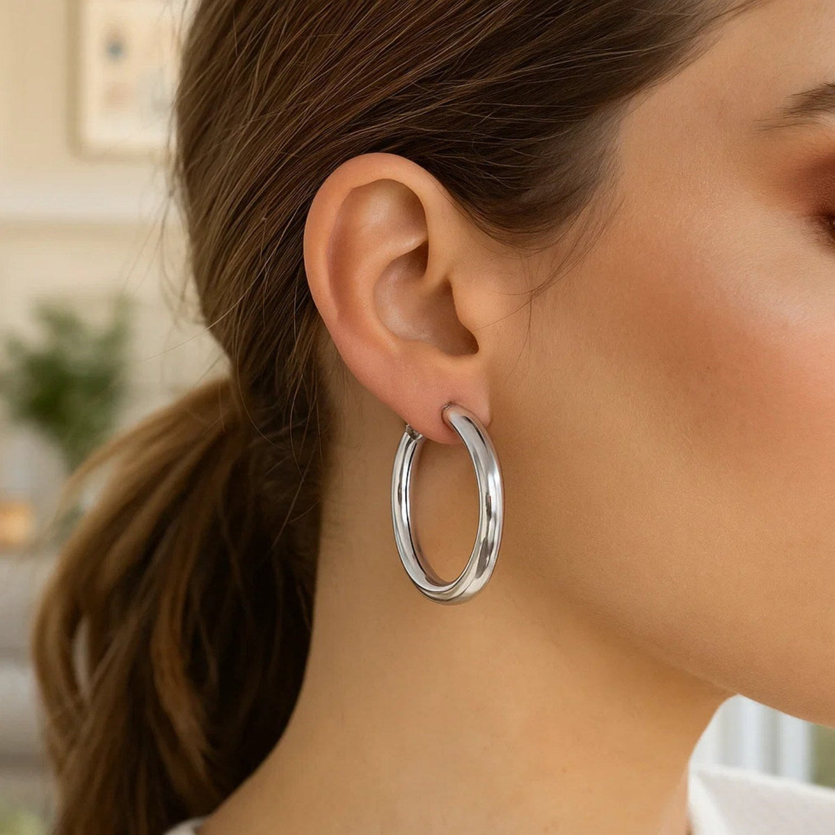 Sterling Silver Thick Rhodium Plated Polished Hoop Style Earrings (4x35mm) - LinkagejewelrydesignLinkagejewelrydesign