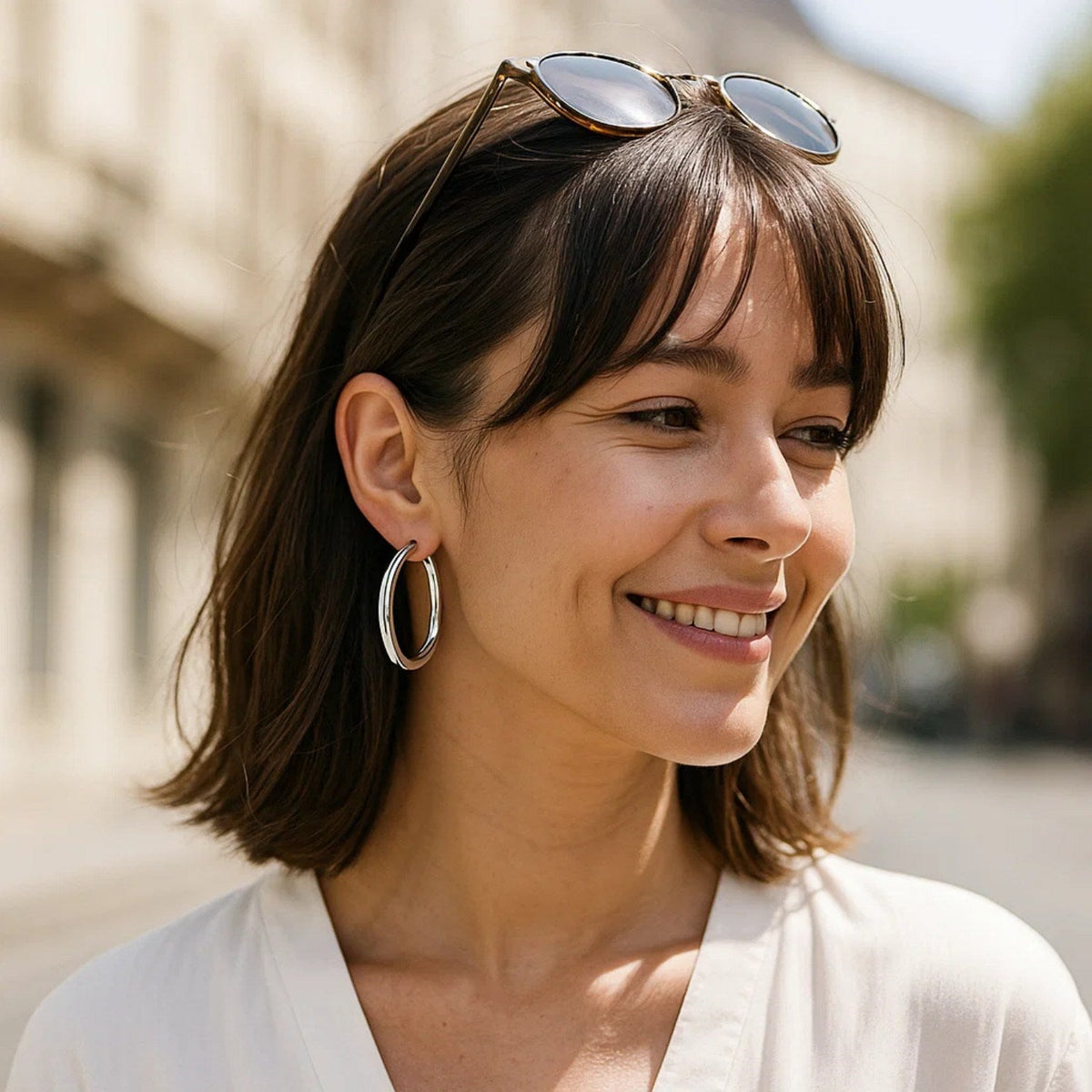 Sterling Silver Thick Rhodium Plated Polished Hoop Style Earrings (4x35mm) - LinkagejewelrydesignLinkagejewelrydesign