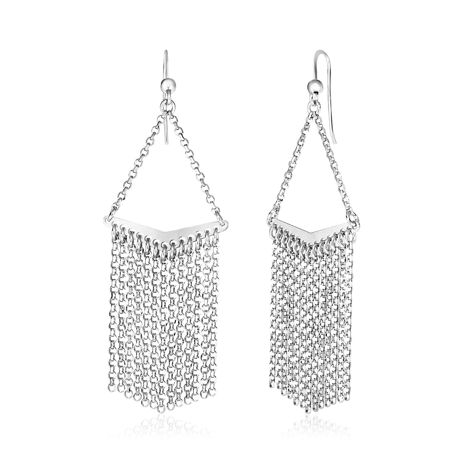 Sterling Silver Triangle Tassel Dangle Earrings - LinkagejewelrydesignLinkagejewelrydesign