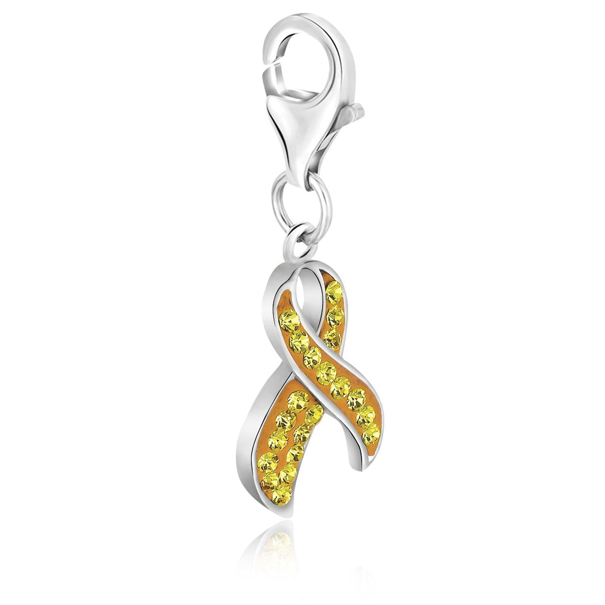 Sterling Silver Troop Ribbon Yellow Tone Crystal Encrusted Charm - LinkagejewelrydesignLinkagejewelrydesign