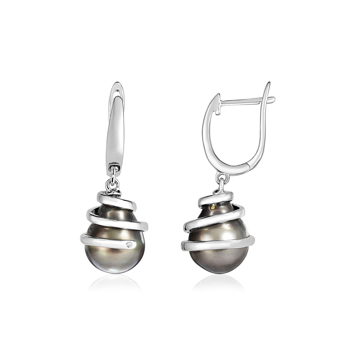 Sterling Silver Twist Earrings with Pear Shaped Black Pearls - LinkagejewelrydesignLinkagejewelrydesign