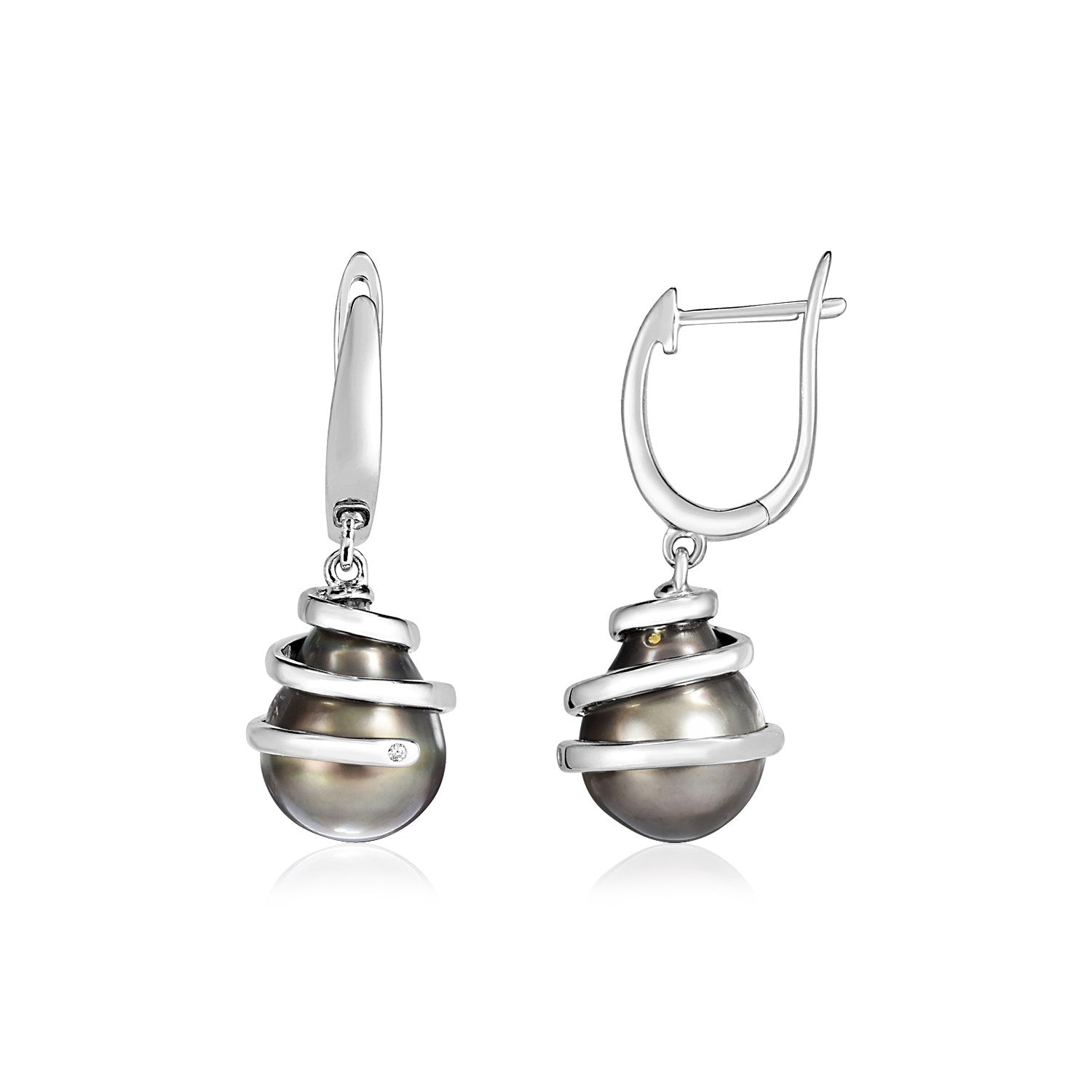 Sterling Silver Twist Earrings with Pear Shaped Black Pearls - LinkagejewelrydesignLinkagejewelrydesign