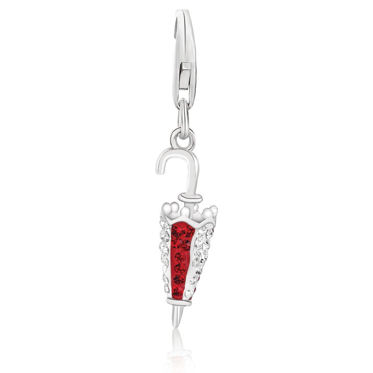 Sterling Silver Umbrella Charm with Red and White Tone Crystal Embellishments - LinkagejewelrydesignLinkagejewelrydesign
