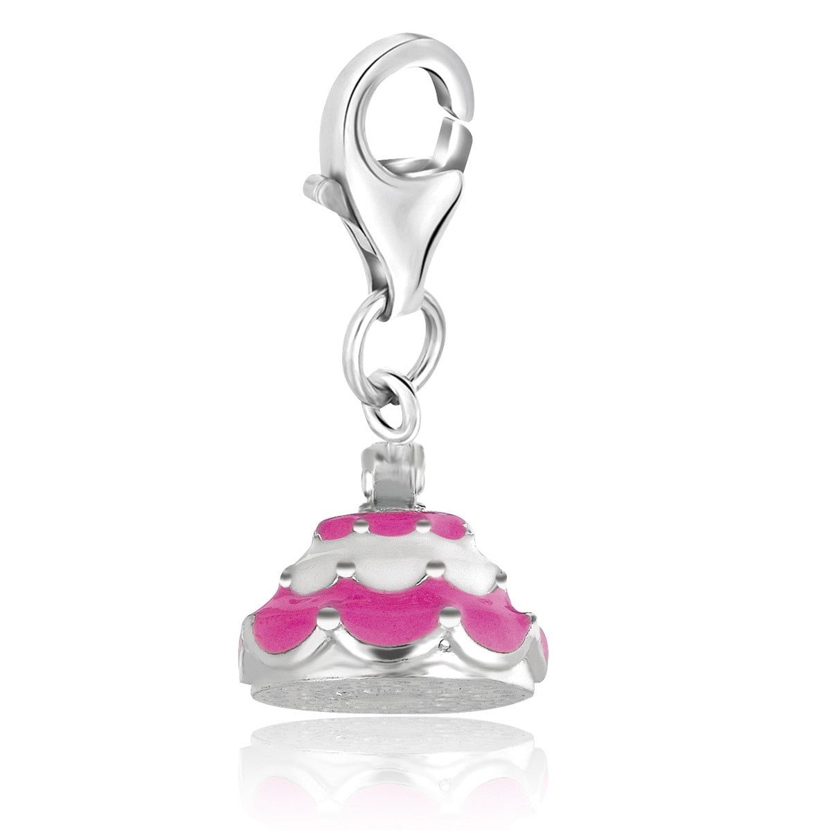 Sterling Silver Wedding Cake Charm with Pink Enameled Coating - LinkagejewelrydesignLinkagejewelrydesign