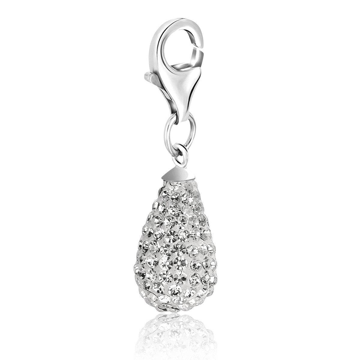 Sterling Silver White Tone Crystal Encrusted Teardrop Charm - LinkagejewelrydesignLinkagejewelrydesign