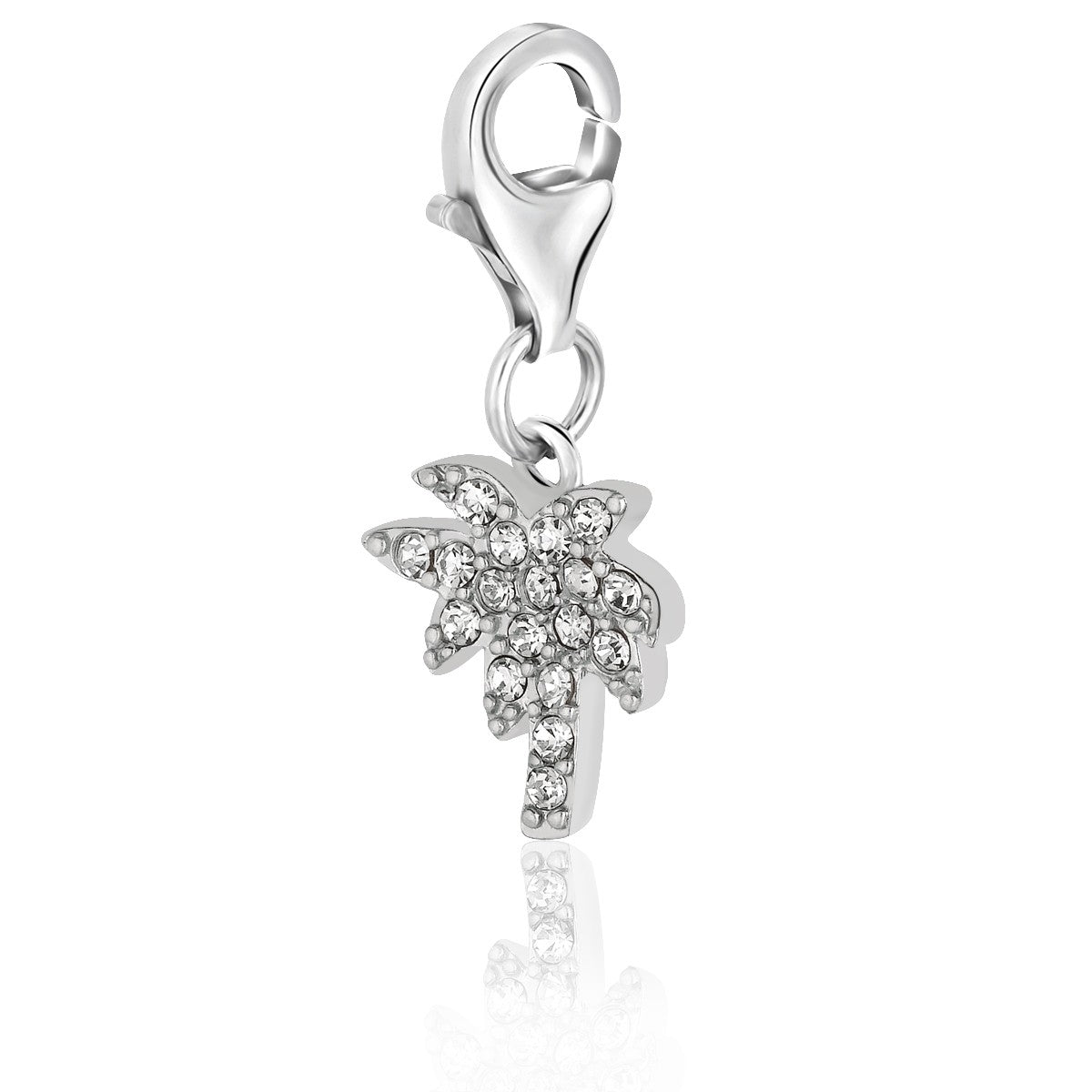 Sterling Silver White Tone Crystal Studded Palm Tree Charm - LinkagejewelrydesignLinkagejewelrydesign