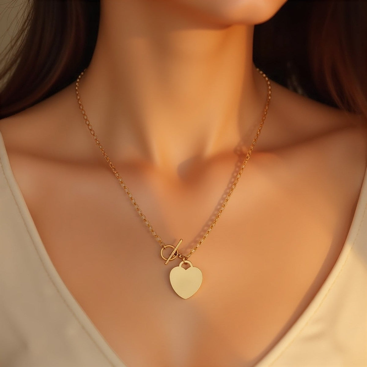 Toggle Necklace with Heart Charm in 14k Yellow Gold - LinkagejewelrydesignLinkagejewelrydesign