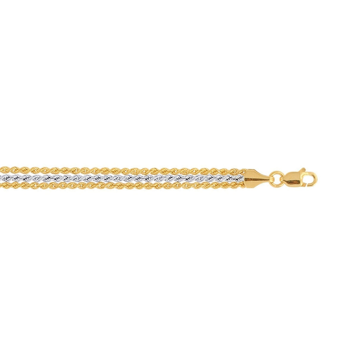 Triple Strand Rope Chain Bracelet in 10k Two Tone Gold (6.35 mm) - LinkagejewelrydesignLinkagejewelrydesign
