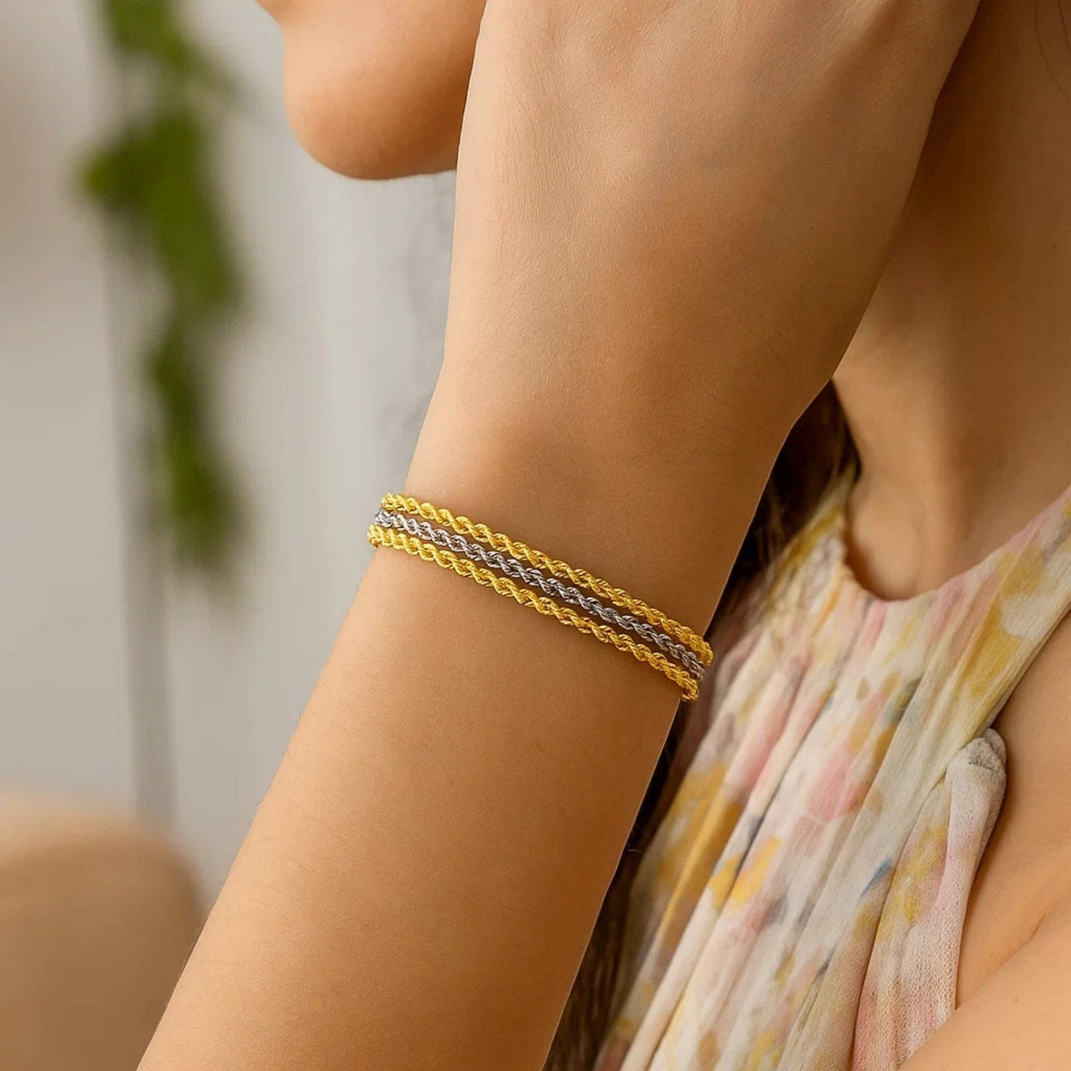 Triple Strand Rope Chain Bracelet in 10k Two Tone Gold (6.35 mm) - LinkagejewelrydesignLinkagejewelrydesign