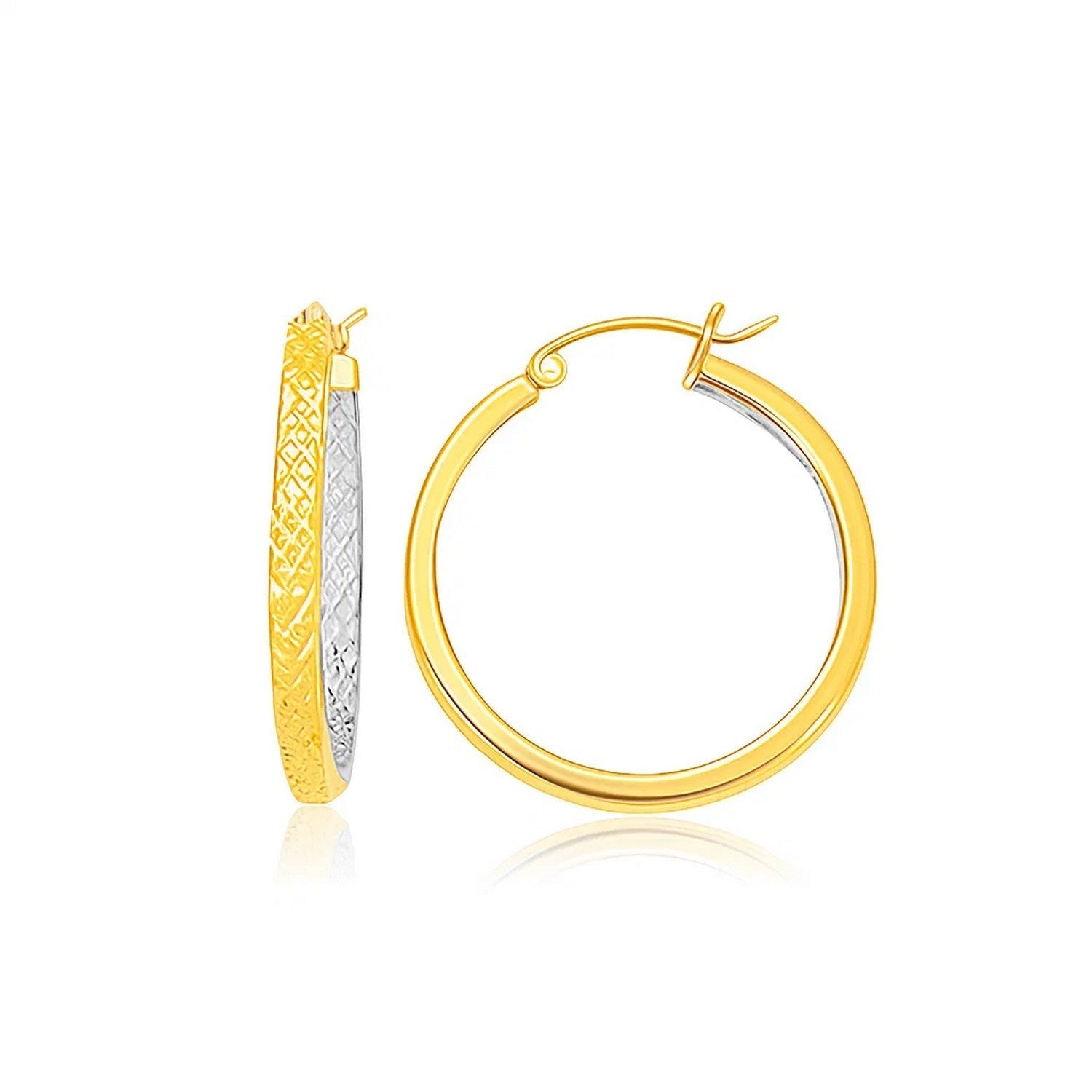 Two - Tone Yellow and White Gold Petite Patterned Hoop Earrings - LinkagejewelrydesignLinkagejewelrydesign