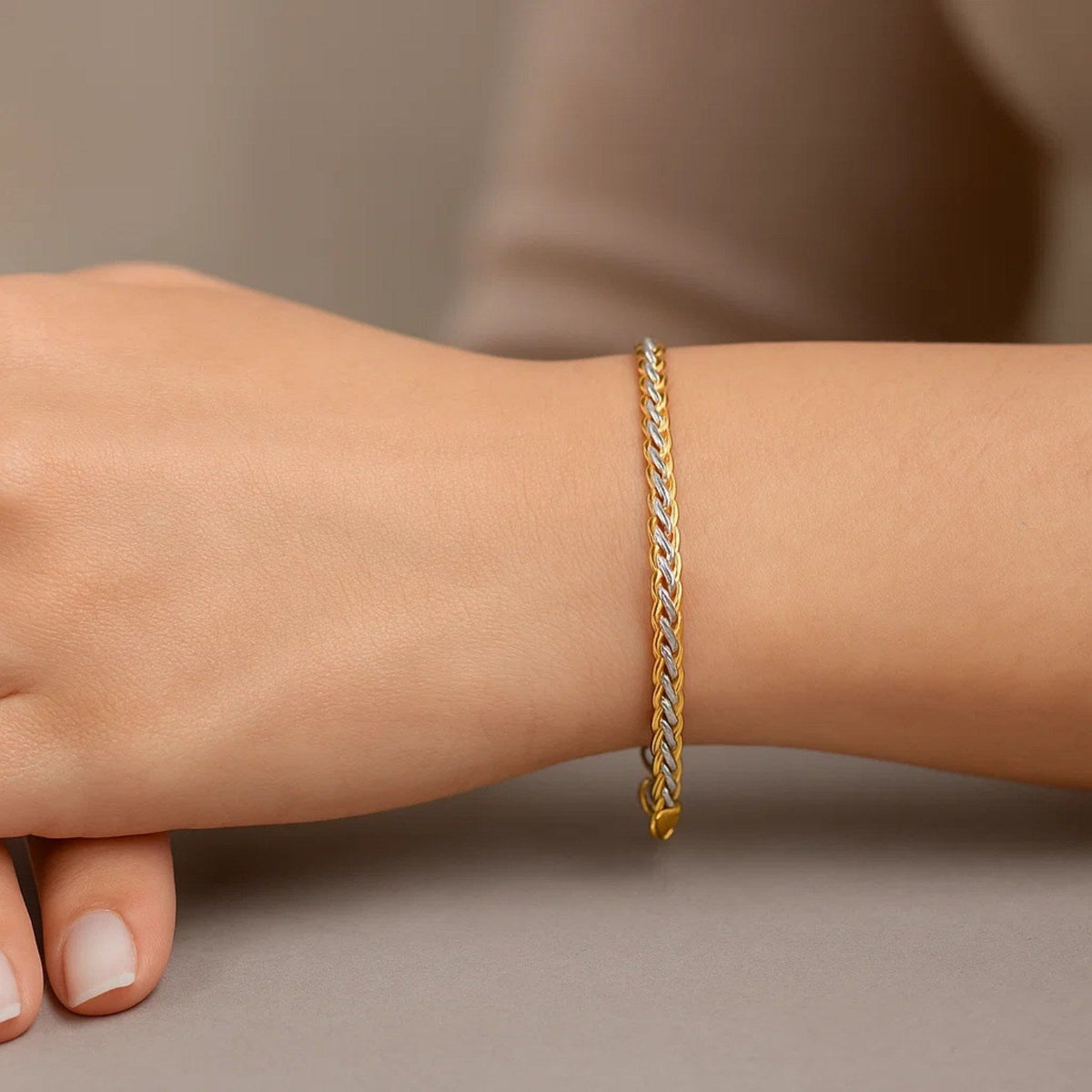 Two - Toned Fine Wheat Chain Bracelet in 10k Yellow and White Gold (3.00 mm) - LinkagejewelrydesignLinkagejewelrydesign