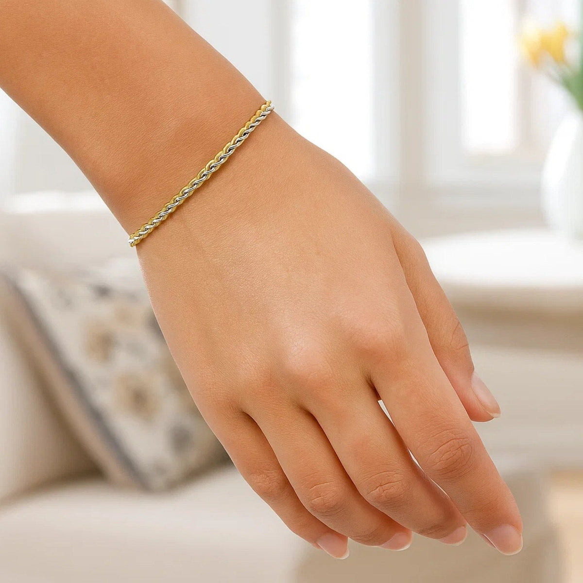 Two - Toned Fine Wheat Chain Bracelet in 10k Yellow and White Gold (3.00 mm) - LinkagejewelrydesignLinkagejewelrydesign