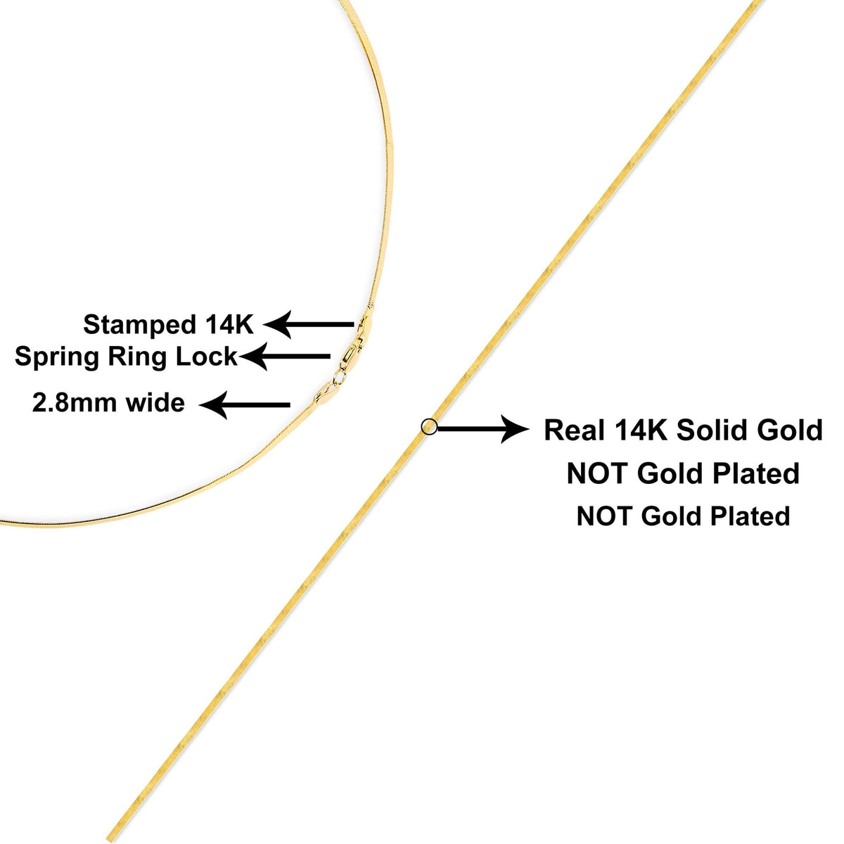 Unisex Solid 14K Yellow Gold 2.8mm Imperial Herringbone Chain Necklace - 18" Inches - LinkagejewelrydesignLinkagejewelrydesign