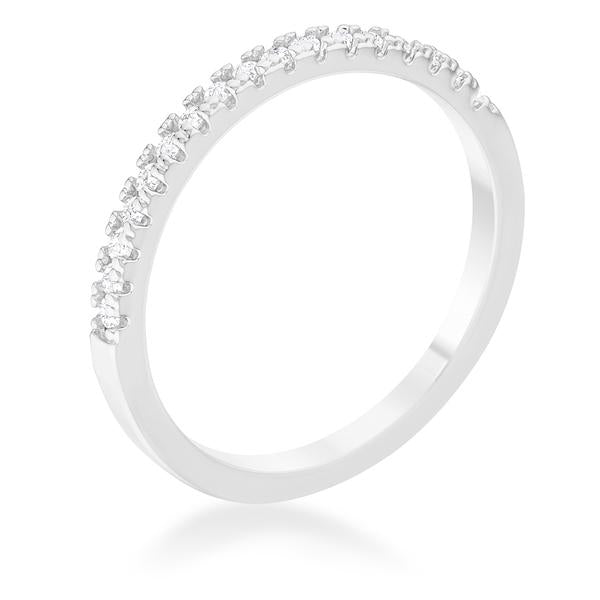 0.11ct CZ Rhodium Plated Classic Band Ring With Round Cut Cubic Zirconia In A Pave Setting In Silvertone, <b>Size 5</b> - LinkagejewelrydesignLinkagejewelrydesign