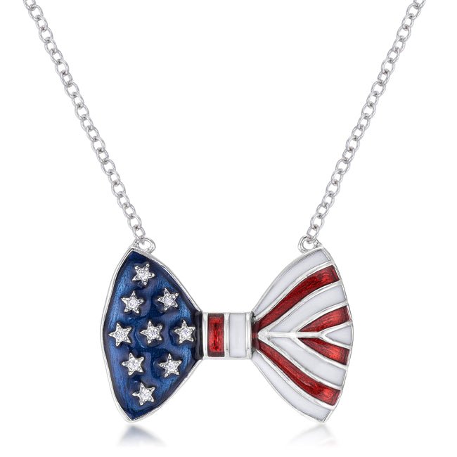 .025 Ct Stars and Stripes Bow Tie Necklace with CZ - LinkagejewelrydesignLinkagejewelrydesign