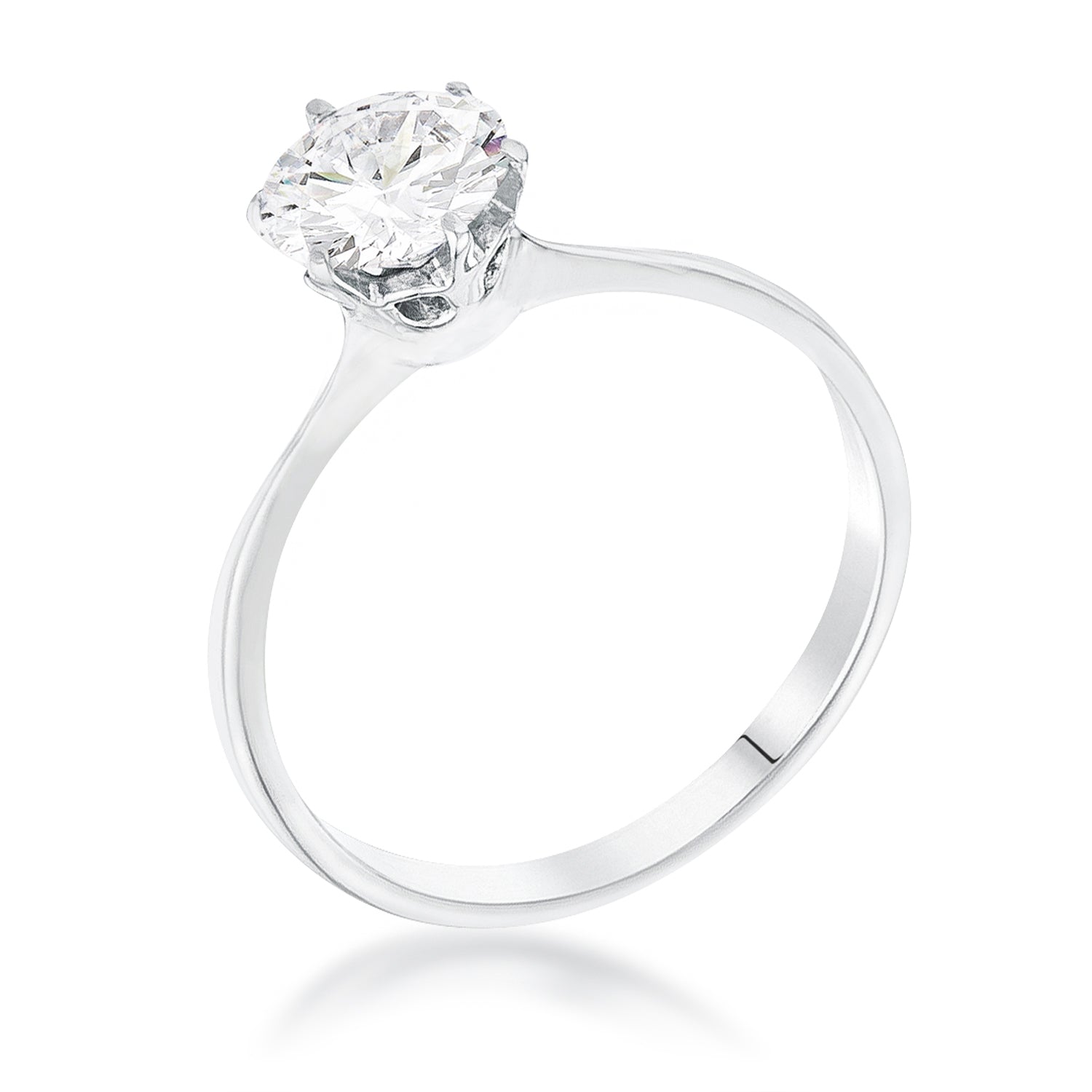 1 Carat Single Stone CZ Rhodium Classic Solitaire Ring, <b>Size 5</b> - LinkagejewelrydesignLinkagejewelrydesign