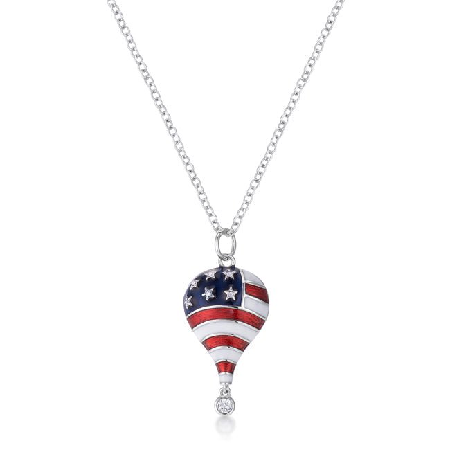 .1 Ct Patriotic Hot Air Balloon Rhodium Necklace with CZ - LinkagejewelrydesignLinkagejewelrydesign