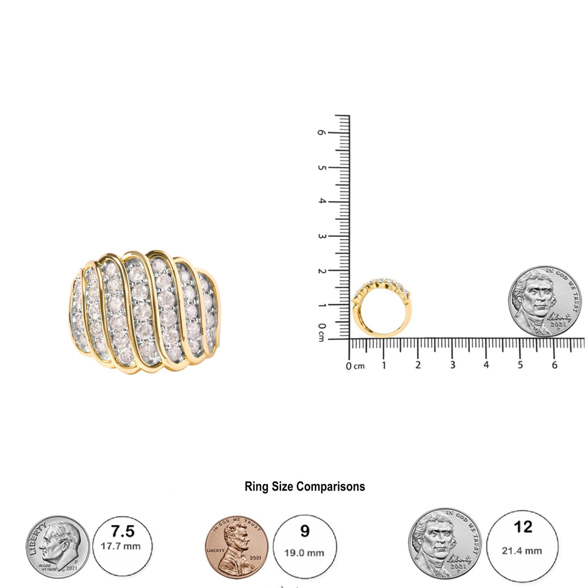 10 Yellow Gold 2.00 Cttw Diamond Multi Row Cocktail Band Ring (I-J Color, I1-I2 Clarity) - Ring Size 7 - LinkagejewelrydesignLinkagejewelrydesign