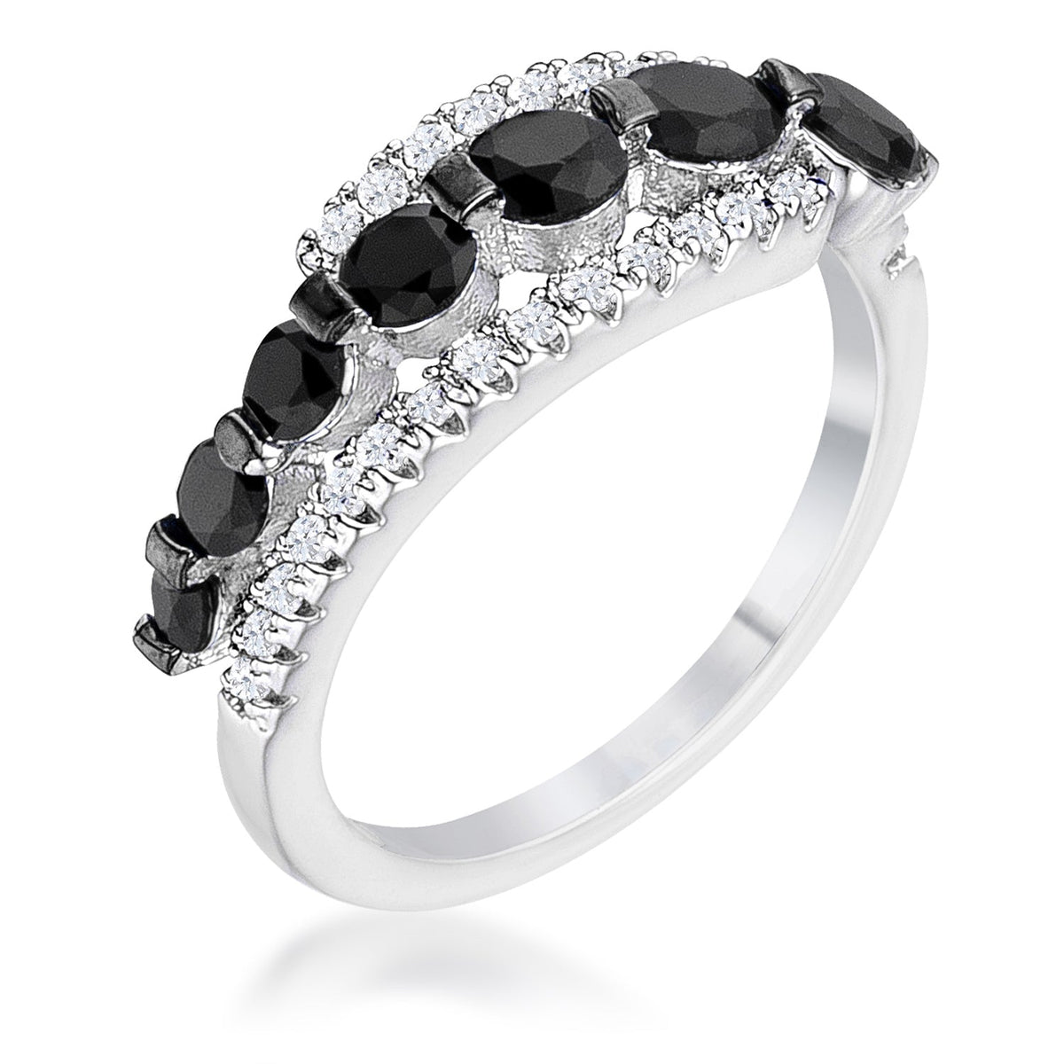 1.06Ct Rhodium &amp; Hematite Plated Graduated Black &amp; Clear CZ Half Eternity Ring, &lt;b&gt;Size 5&lt;/b&gt; - LinkagejewelrydesignLinkagejewelrydesign