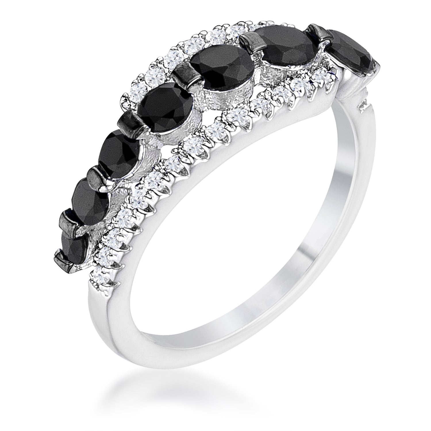 1.06Ct Rhodium & Hematite Plated Graduated Black & Clear CZ Half Eternity Ring, <b>Size 5</b> - LinkagejewelrydesignLinkagejewelrydesign