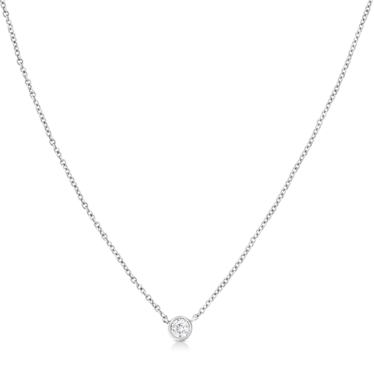 10K Gold 0.10 Carat Diamond Classic Bezel-Set Solitaire Pendant Necklace with 16&quot;-18&quot; Adjustable Chain (H-I Color, SI2-I1 Clarity) - LinkagejewelrydesignLinkagejewelrydesign