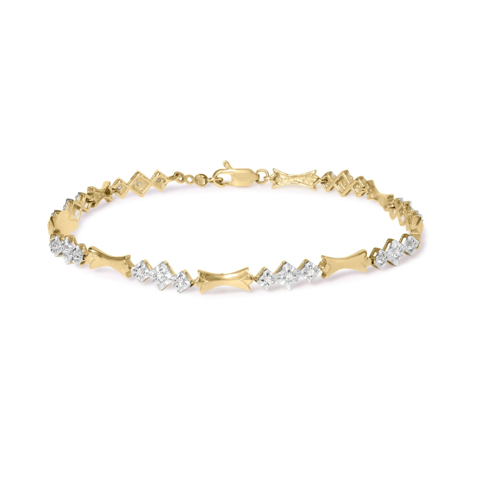10k Gold 1/3 Cttw Diamond Miracle Set Alternating Bar and Link Bracelet (I-J Color, I1-I2 Clarity) - 7.75" Inches - LinkagejewelrydesignLinkagejewelrydesign
