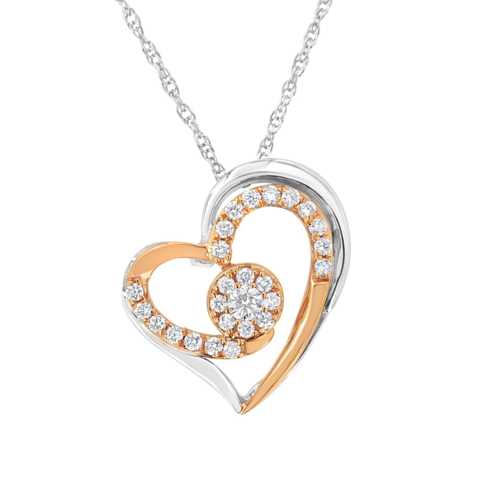 10k Rose and White Gold Plated Sterling Silver 3/8 cttw Lab Grown Diamond Heart Pendant Necklace (F-G Color, VS2-SI1 Clarity) - LinkagejewelrydesignLinkagejewelrydesign