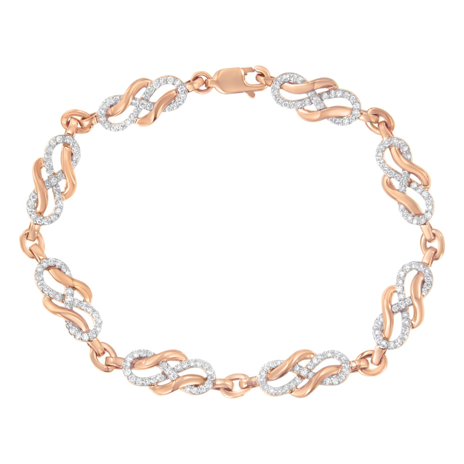 10K Rose Gold 1.0 Cttw Diamond Infinity Loop and Swirl Link Bracelet (I-J Color, I2-I3 Clarity) - 7.25" Inches - LinkagejewelrydesignLinkagejewelrydesign
