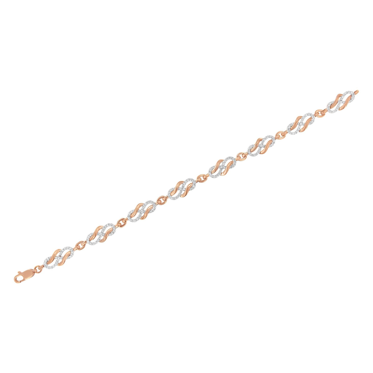 10K Rose Gold 1.0 Cttw Diamond Infinity Loop and Swirl Link Bracelet (I-J Color, I2-I3 Clarity) - 7.25&quot; Inches - LinkagejewelrydesignLinkagejewelrydesign