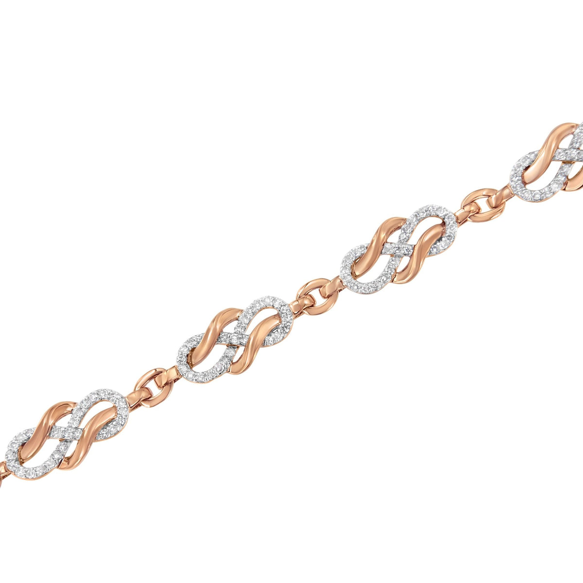 10K Rose Gold 1.0 Cttw Diamond Infinity Loop and Swirl Link Bracelet (I-J Color, I2-I3 Clarity) - 7.25&quot; Inches - LinkagejewelrydesignLinkagejewelrydesign