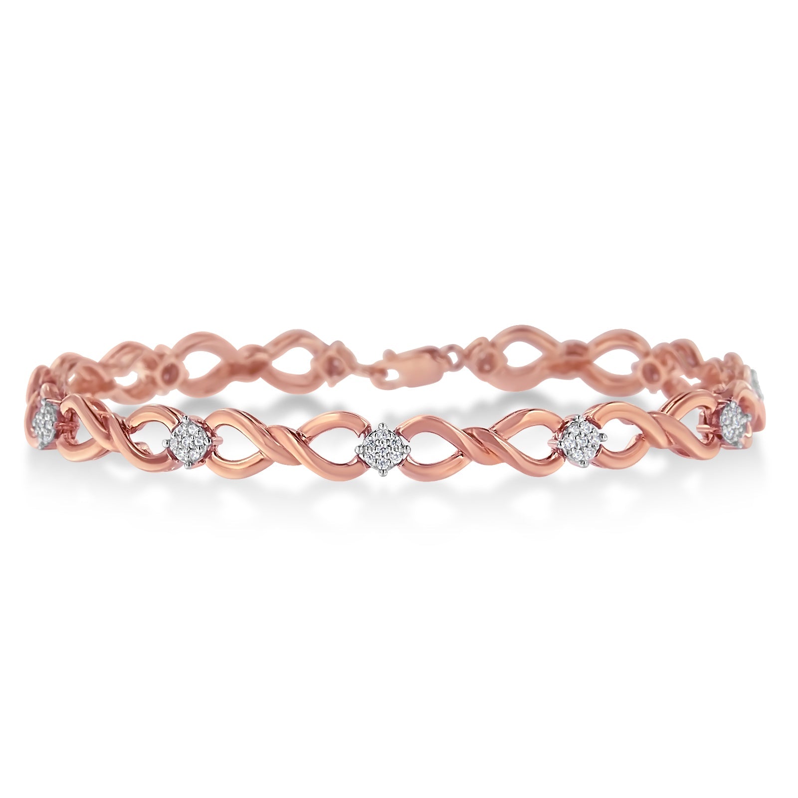 10K Rose Gold 1/2 cttw Diamond Cluster and Infinity Weave Link Bracelet (H-I Color, I2-I3 Clarity) - Size 7" - LinkagejewelrydesignLinkagejewelrydesign