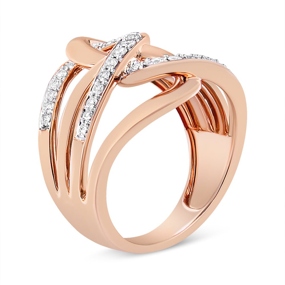 10K Rose Gold 1/2 Cttw Round-Cut Diamond Intertwined Multi-Loop Cocktail Ring (I-J Color, I1-I2 Clarity) - Size 7 - LinkagejewelrydesignLinkagejewelrydesign