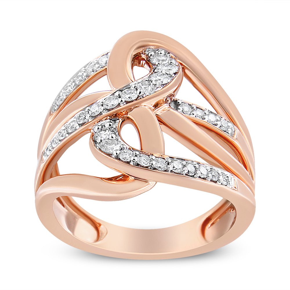 10K Rose Gold 1/2 Cttw Round-Cut Diamond Intertwined Multi-Loop Cocktail Ring (I-J Color, I1-I2 Clarity) - Size 7 - LinkagejewelrydesignLinkagejewelrydesign
