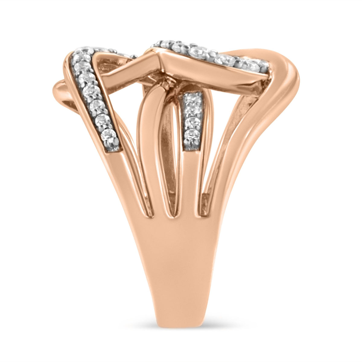 10K Rose Gold 1/2 Cttw Round-Cut Diamond Intertwined Multi-Loop Cocktail Ring (I-J Color, I1-I2 Clarity) - Size 7 - LinkagejewelrydesignLinkagejewelrydesign