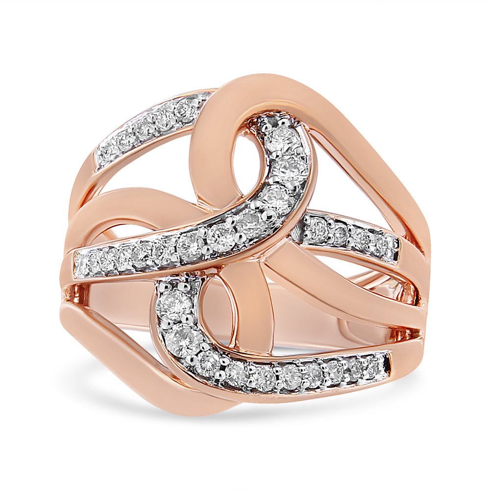 10K Rose Gold 1/2 Cttw Round-Cut Diamond Intertwined Multi-Loop Cocktail Ring (I-J Color, I1-I2 Clarity) - Size 7 - LinkagejewelrydesignLinkagejewelrydesign