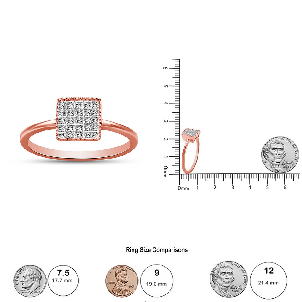 10K Rose Gold 1/3 Cttw Invisible Set Princess Cut Diamond Composite Square Shape Ring for Women (H-I color, I1-I2 clarity) - Size 7 - LinkagejewelrydesignLinkagejewelrydesign