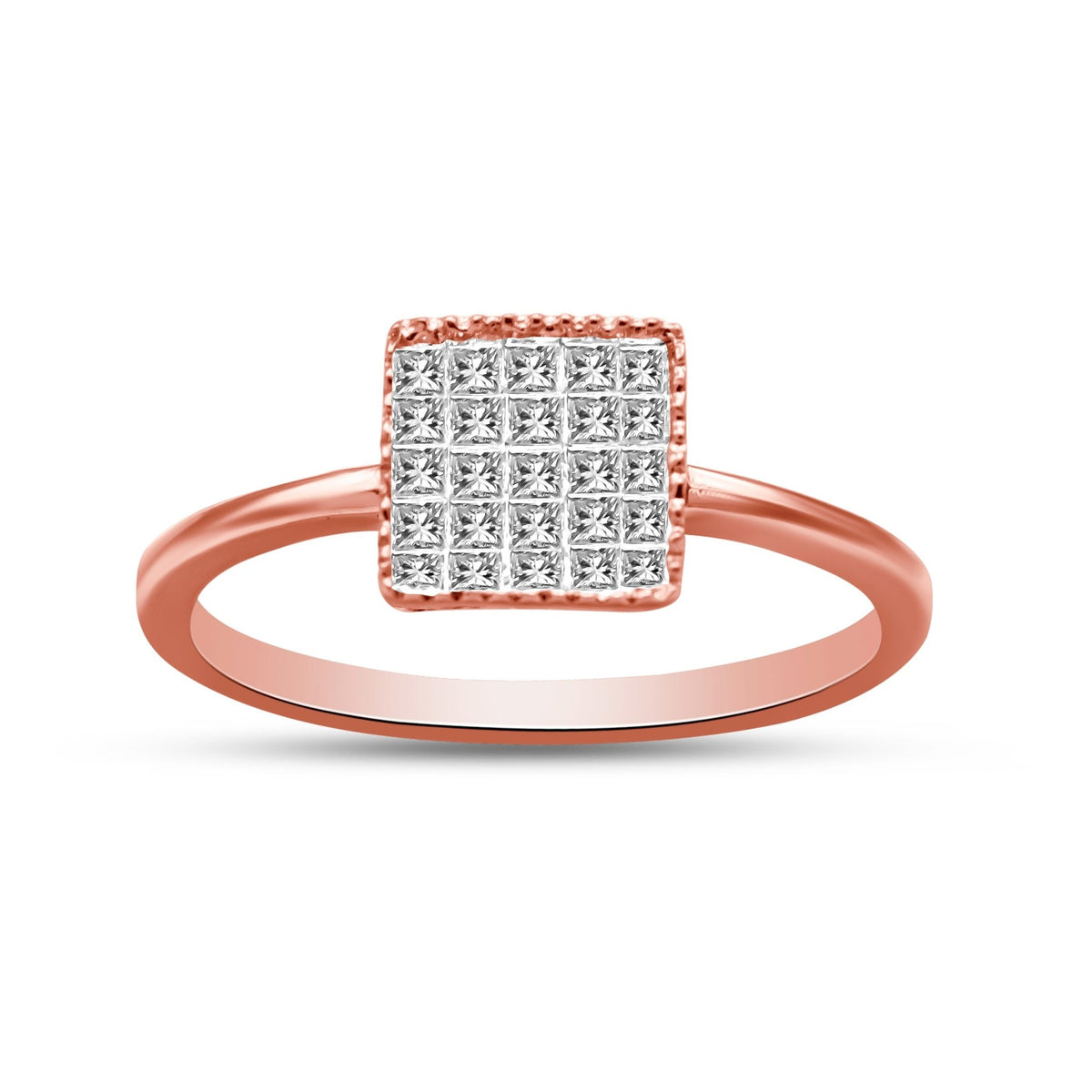 10K Rose Gold 1/3 Cttw Invisible Set Princess Cut Diamond Composite Square Shape Ring for Women (H-I color, I1-I2 clarity) - Size 7 - LinkagejewelrydesignLinkagejewelrydesign