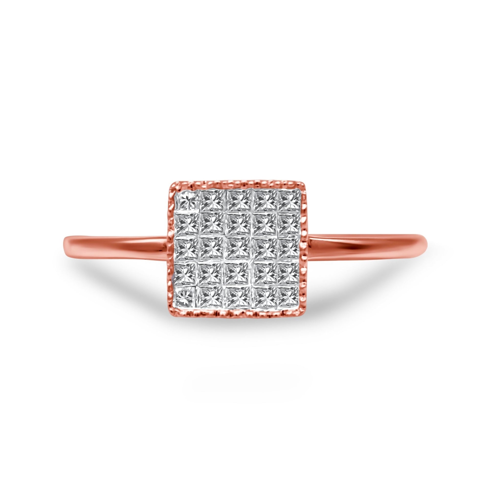 10K Rose Gold 1/3 Cttw Invisible Set Princess Cut Diamond Composite Square Shape Ring for Women (H-I color, I1-I2 clarity) - Size 7 - LinkagejewelrydesignLinkagejewelrydesign