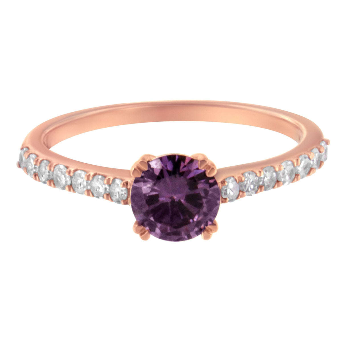 10K Rose Gold 1/4 Cttw Diamond and 6MM Amethyst Gemstone Halo Ring(H-I Color, I1-I2 Clarity) - Ring Size 7 - LinkagejewelrydesignLinkagejewelrydesign