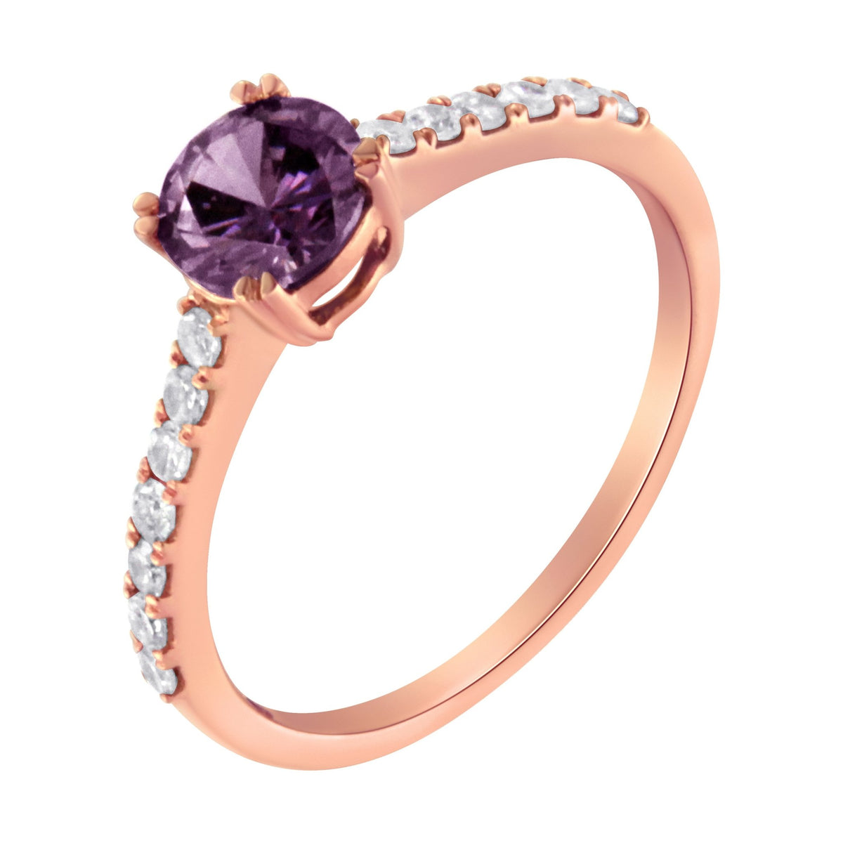10K Rose Gold 1/4 Cttw Diamond and 6MM Amethyst Gemstone Halo Ring(H-I Color, I1-I2 Clarity) - Ring Size 7 - LinkagejewelrydesignLinkagejewelrydesign