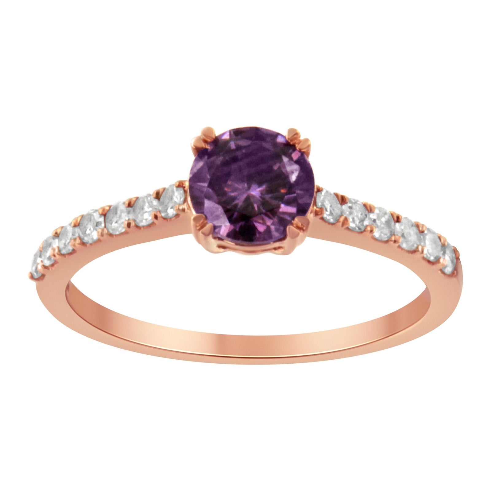 10K Rose Gold 1/4 Cttw Diamond and 6MM Amethyst Gemstone Halo Ring(H-I Color, I1-I2 Clarity) - Ring Size 7 - LinkagejewelrydesignLinkagejewelrydesign