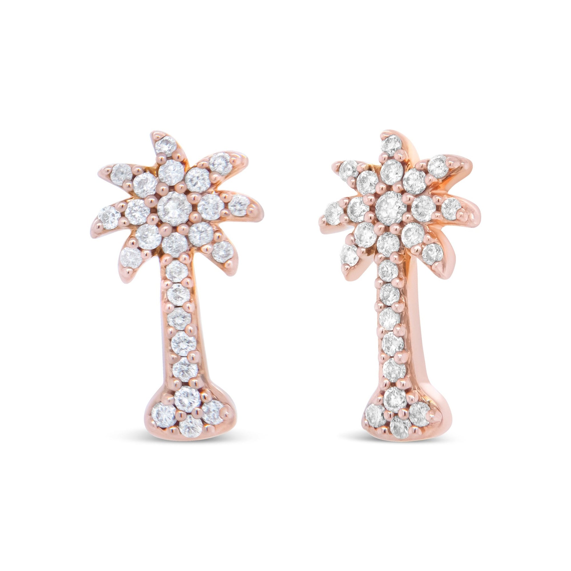 10K Rose Gold 1/4 Cttw Diamond Palm Tree Push Back Stud Earrings (H-I Color, I1-I2 Clarity) - LinkagejewelrydesignLinkagejewelrydesign