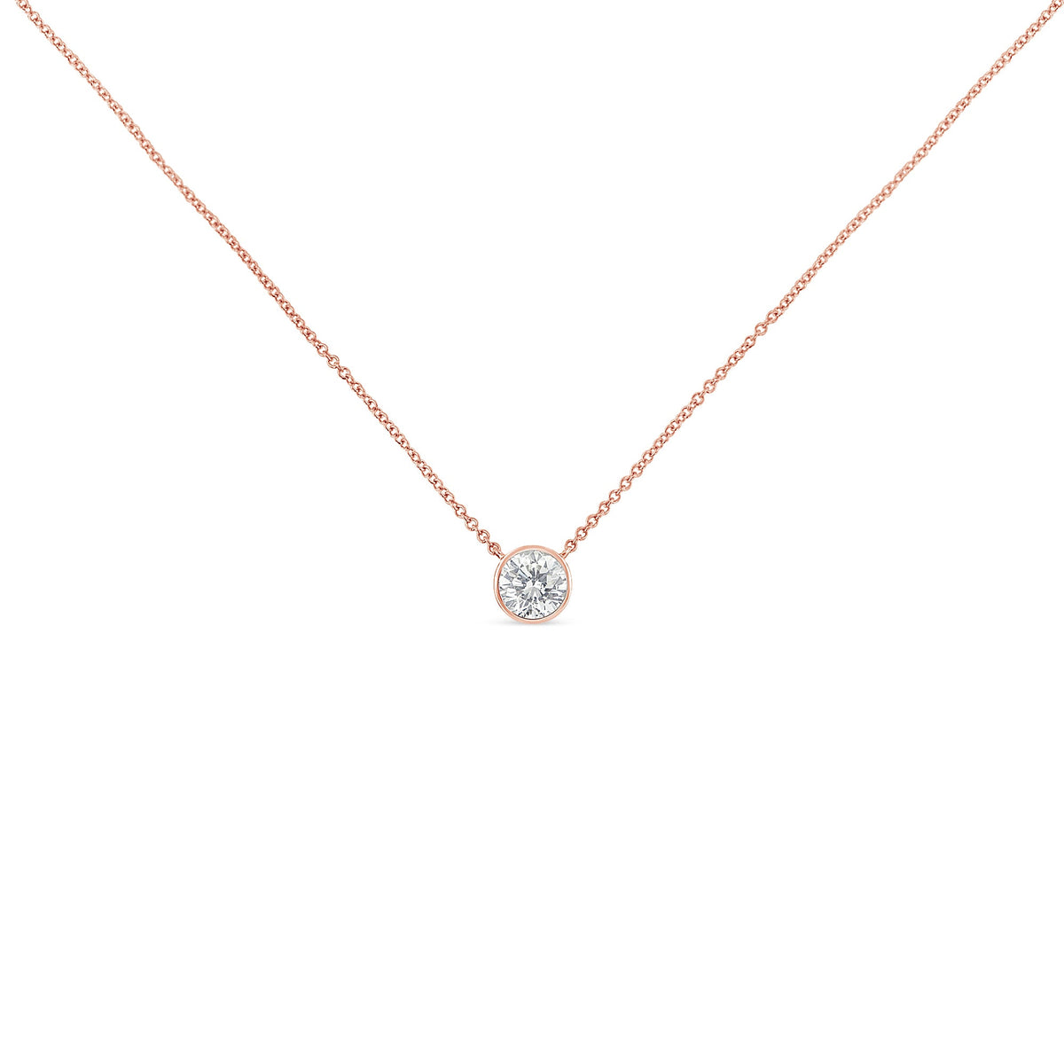 10K Rose Gold 1/5 Carat Round Brilliant-Cut Diamond Modern Bezel-Set Solitaire 16&quot;-18&quot; Pendant Necklace (H-I Color, SI2-I1 Clarity) - LinkagejewelrydesignLinkagejewelrydesign